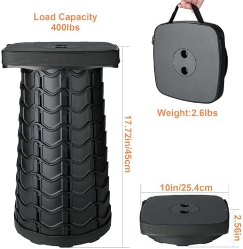 Boreeman 2-Pack Collapsible Stool, Square Shape, Lightweight Yet More Sturdy with Load Capacity 400lbs, Upgraded Portable Stool for Camping Fishing Hiking BBQ