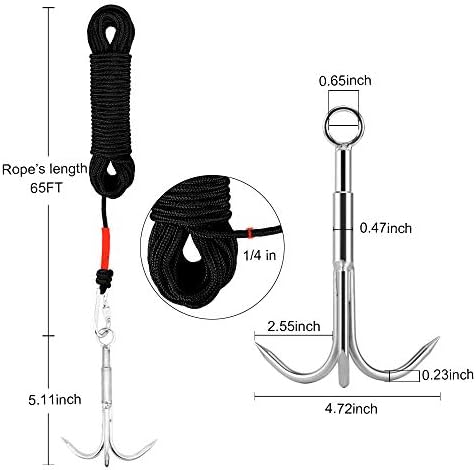 Grappling Hook with 3-Claw Stainless Steel,3 Claw Climbing Carabiner Hook for Retrieving,Outdoor Hiking,Tree Limb Removalr,Salvage.
