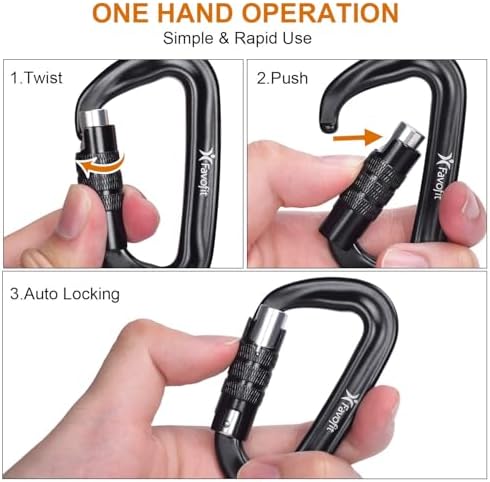 Heavy Duty Locking Carabiner Clips - Favofit 12KN (2697 lbs) Clips 3.2'' Small D Ring for Camping Hammock Hiking Dog Leashes Keys Keychains - Perfect for Outdoor Enthusiasts