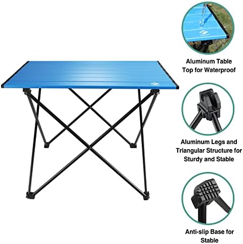 VILLEY Portable Camping Side Table, Ultralight Aluminum Folding Beach Table with Carry Bag for Outdoor Cooking, Picnic, Camp, Boat, Travel