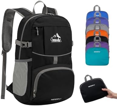 WATERFLY Hiking Foldable Daypack Backpack: 25L Ultra Lightweight Packable Waterproof Outdoor Travel Day Pack for Woman Man