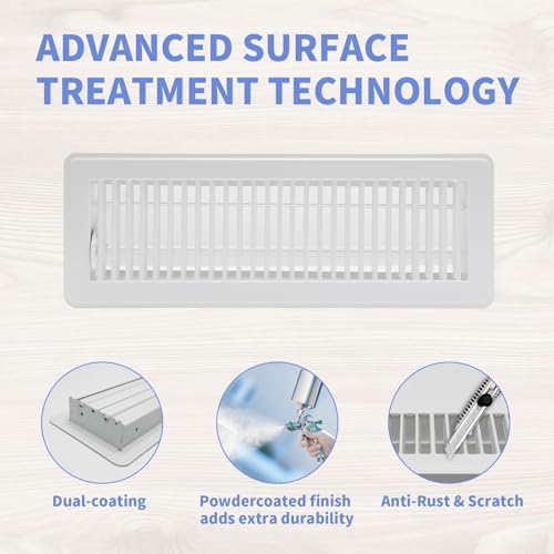 4x14 Inch Floor Register - Heavy Duty Steel Walkable Floor Vents - Easy Adjust Air Supply Lever - Vent Covers for Home (White)