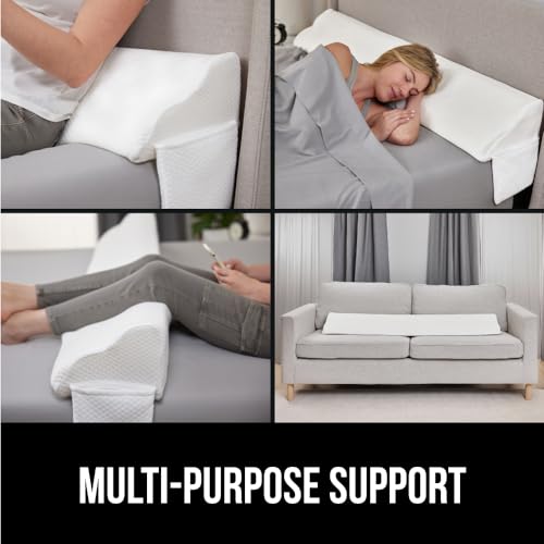 GORILLA GRIP Patent Pending Bed Wedge Pillow Headboard Gap Filler, Comfortable and Supportive High Density Foam Angled Pillows, Stay in Place Gripping Dots, Wedges Between Mattress, Twin/XL Size White