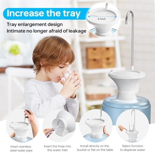 Water Dispenser for 5 Gallon Bottle - Drinking Water Dispenser, Automatic Water Jug Dispenser, Electric 2-5 Gallon Water Pump with USB Rechargeable and 2 Switch Control for Home, Office, Camping