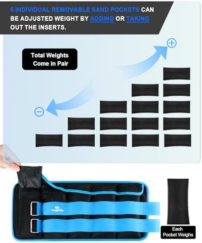 Fragraim Adjustable Ankle Weights 1-3/4/5/6/8/10/12/15/20 LBS Pair with Removable Weight for Jogging, Gymnastics, Aerobics, Physical Therapy