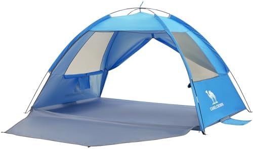 CAMEL CROWN Beach Tent UPF 50+ Sun Shelter for 2/3/5/6 Person, Lightweight Portable Sun Shade with Sand Anchor, Family Beach Day & Outdoor Adventures