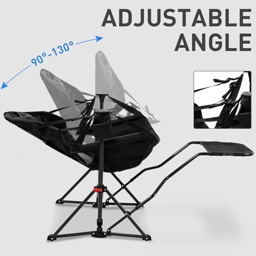 GDY Camping Chairs, Oversized Hammock, Folding Rocking Chairs, Adjustable Back Swing Chairs, Cup Holder, Outdoor Beach Lawn, Black