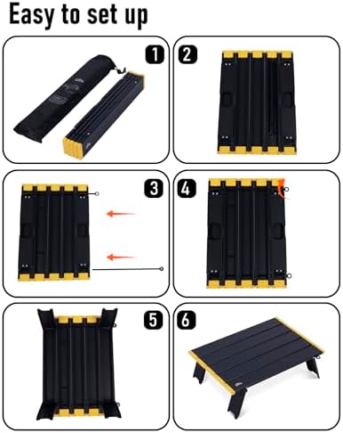 iClimb Ultralight Compact Mini Beach Picnic Folding Alu. Table with Carry Bag, Two Size (Black - S)