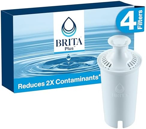 Brita Plus Water Filter, BPA-Free, High-Density Replacement Filter for Pitchers and Dispensers, Reduces 2x Contaminants*, Lasts Two Months or 40 Gallons, Includes 4 Filters