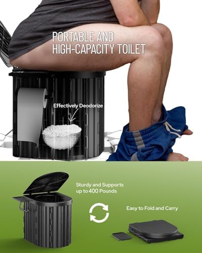 Portable Toilet with Bio-Gel Waste Solidifier & Odorless Disposal Bags, Camping Toilet Ergonomic Design for Outdoor Sanitation (Kids to Adults)