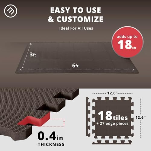 Gym Flooring Set - Interlocking EVA Soft Foam Floor Mat, 18 Pieces Puzzle Rubber Tiles Protective Ground Surface Protection, Play Workout Exercise Mats Underlay Matting Sports Pool Home Fitness Garage