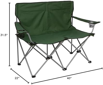 Trademark Innovations Loveseat Style Double Camp Chair, 40" L x 22" W x 31.5" H, Polyester, Army Green