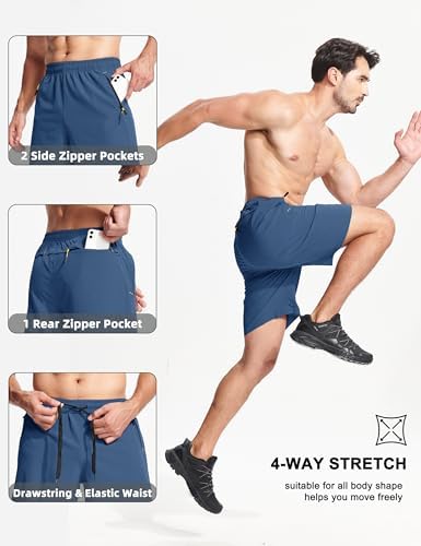 MAGCOMSEN Men's Athletic Running Shorts 9" Quick Dry Lightweight Sport Workout Hiking Gym Shorts with Zipper Pockets