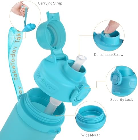 Collapsible Water Bottles 20oz, Leak Proof, BPA-Free, Foldable Silicone Travel Water Bottle with Straw Strap for Cycling, Hiking, Outdoors