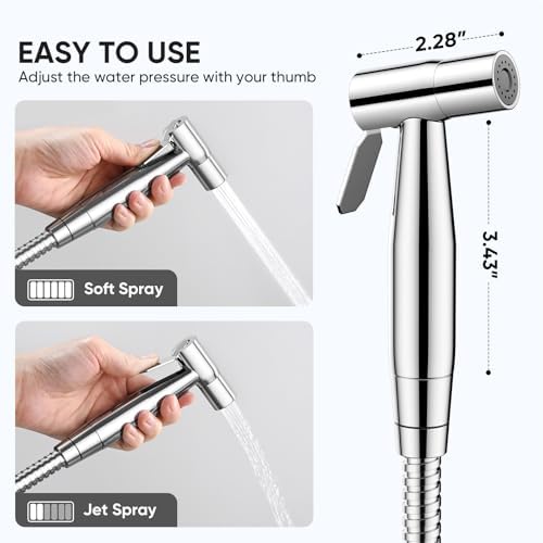 Arofa Chrome Handheld Bidet Sprayer for Toilet - Stainless Steel Cloth Diaper Jet Spray, Adjustable Water Pressure Control with Bidet Spray Hoses, Bidet Toilet Sprayer for Baby/Feminine Wash