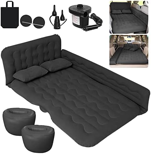 ISWEES Car Bed SUV Air Mattress, Car Air Mattress with Electric Pump, 2 Inflatable Pillows and 2 Footrests for Back Seat, Side Seat,Trunk Sleeping, Thickened Camping Bed - Black