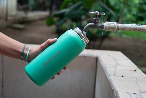 LifeStraw Go Series – Insulated Stainless Steel Water Filter Bottle for Travel and Everyday Use, Removes Bacteria, Parasites and Microplastics, Improves Taste, 1L Cactus Green