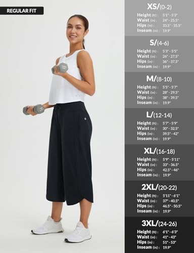 baleaf Women's Capri Pants Wide Leg Athletic Yoga Capris with Pockets Quick Dry Hiking Pants Loose Lounge Summer UPF 50+