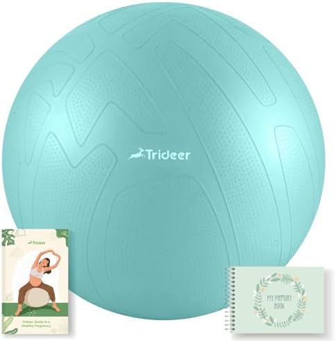 Trideer Pregnancy Birthing Ball - 1.7mm Extra Thick Yoga Ball for Maternity, Labor, Exercise, Physio, Recovery - Guide & Baby Memory Book Included - 440LB Anti-Burst & Non-Slip Stability