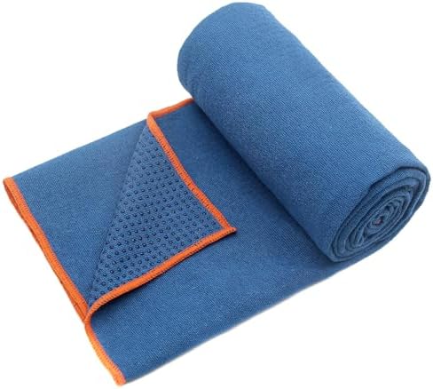 Eunzel Hot Yoga Towel - Microfiber Non Slip Yoga Mat Towel with Grip Dot Sweat Absorbent Towel for Hot Yoga, Pilates and Fitness 72" x 24", Steel Blue/Orange