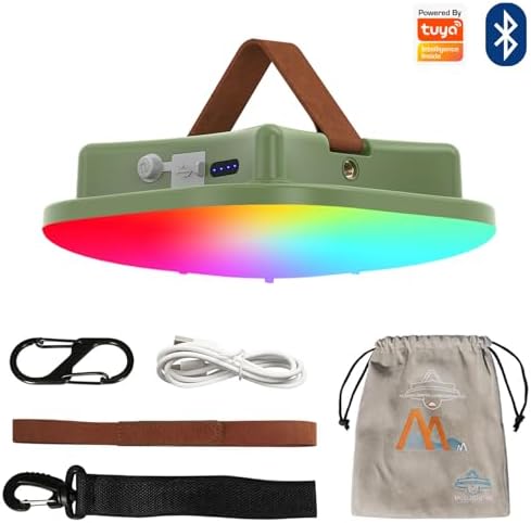 Camping Lantern Rechargeable,LED Smart Light Bluetooth Control by Tuya APP,Music Sync RGB LED Camping Lights,16500mAh Outdoor Light with Magnet Base,16 Million DIY Colors Tent Lights ly01