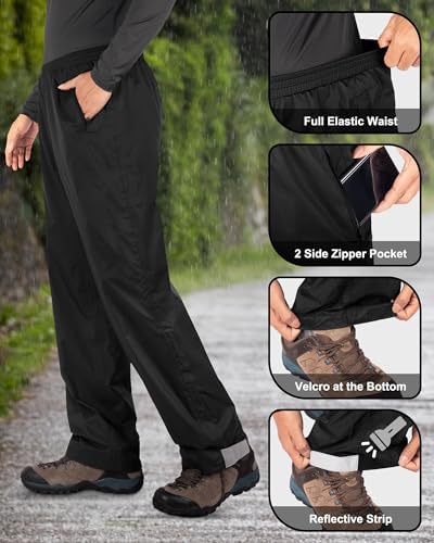 33,000ft Packable Rain Pants for Men Waterproof Hiking Pants Lightweight Rain Pants Outdoor Windproof Pant for Golf, Fishing