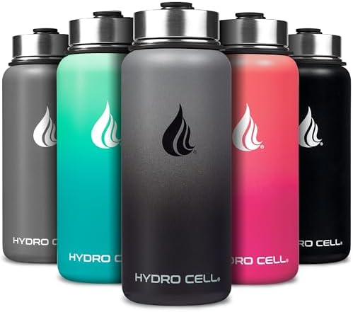 HYDRO CELL Stainless Steel Insulated Water Bottle with Straw - For Cold & Hot Drinks - Metal Vacuum Flask with Screw Cap and Modern Leakproof Sport Thermos for Adults (Graphite/Black 32oz)