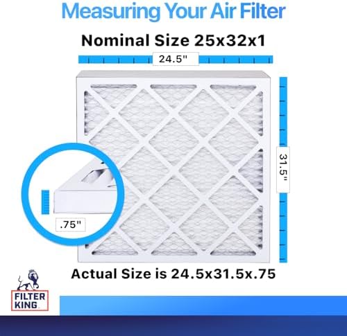 Filter King 25x32x1 Air Filter | 4-PACK | MERV 8 HVAC Pleated A/C Furnace Filter | MADE IN USA | Actual Size: 24.5 x 31.5 x .75"