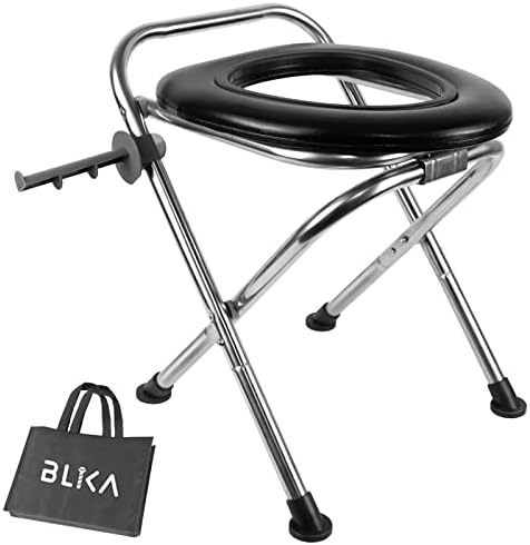 BLIKA Portable Toilet for Camping, 350LBS Stainless Steel Foldable Camp Travel Toilet with Soft Seat for Adults, 16.5-Inch Portable Toilet for Truckers, Camping, RV Travel, Road Trips, Outdoor Use