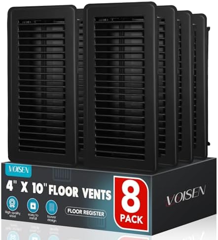 VOISEN Floor Register 4x10, 8 Pack Black Floor Vent Covers, Heavy Duty Steel Walkable Floor Vents,Vent Covers for Home Floor