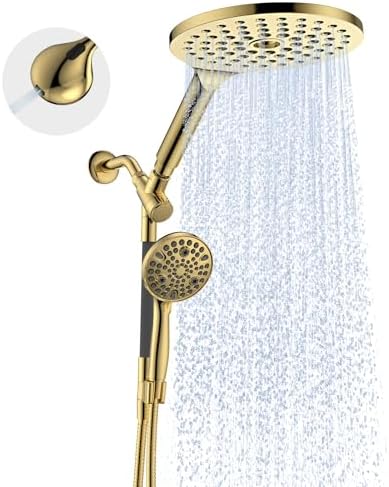 Dual Handheld Shower Head Combo, 2-in-1 Rain Shower Heads System 8 Inch Rainfall Shower Head and 10 Modes High Pressure Hand Held Showerhead with Built-in Power Wash