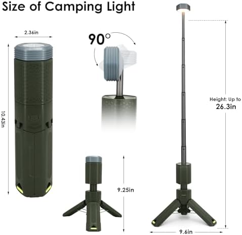 Camping Lights,Telescopic Camping Lantern with Storage Bag,7800mAh Rechargeable Outdoor Adventure Emergency Light,Waterproof LED Work Lights with Magnetic (Grass Green)