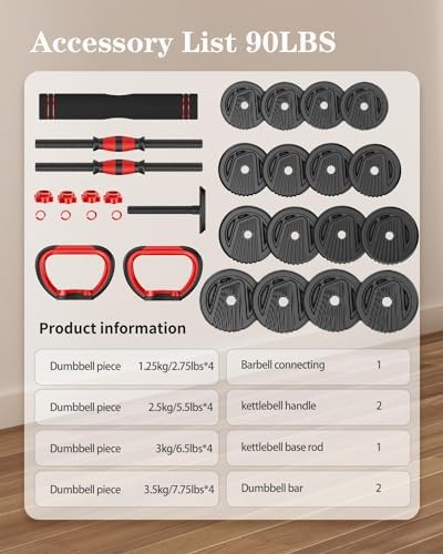 Adjustable Dumbbells, 10/25/35/55/70/90lbs Free Weight Set with Connector, 4 in1 Dumbbells Set Used as Barbell, Kettlebells, Push up Stand, Fitness Exercises for Home Gym Suitable Men/Women