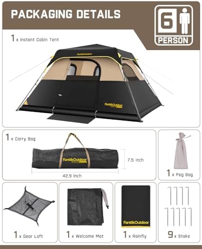 FanttikOutdoor Camping Tent 4/6/8/10 Person Instant Cabin Tent Setup in 60 Seconds with Rainfly & Windproof Portable with Carry Bag for Family Camping & Hiking