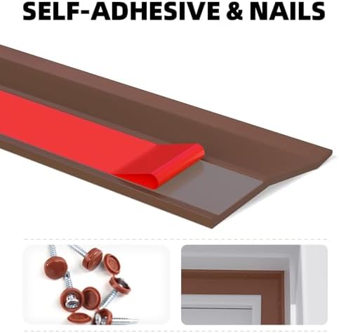 Garage Door Seal Top and Sides, 40 FT Universal TPE Weather Stripping Garage Door Trim Seal Weatherproofing Garage Door Seals with Nails and Lids in Brown