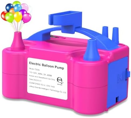 IDAODAN Electric Balloon Pump, Portable Electric Balloon Blower Machine Balloon Air Pump Dual Nozzle Rose Red 110V 600W Balloon Inflator for Party Decorations
