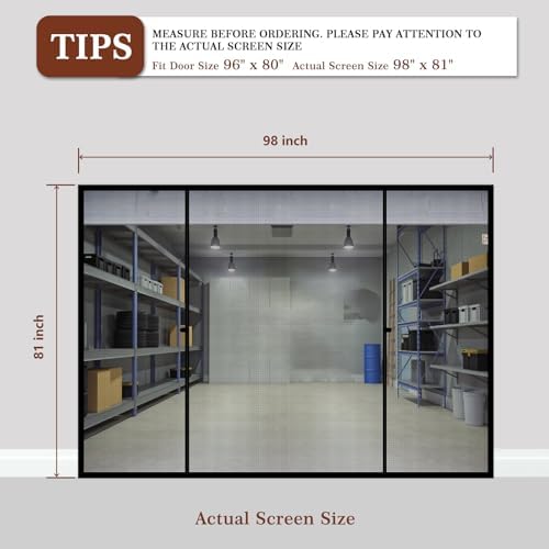 Yotache Magnetic Screen Door Fits 96x80 inch Doors, Screen Size 98"x81", Double-Sided Opening Screen Reinforced Mesh with Strong Magnets for Garage Door, Sliding Door