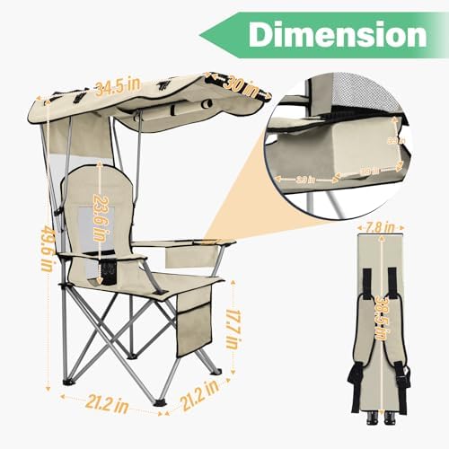 BDL Camping Chair with Canopy Shade Portable Folding Beach Chairs with Cooler, Mesh Backrest, Cup Holder, and Pocket for Camping, Fishing, Beach, and Sports