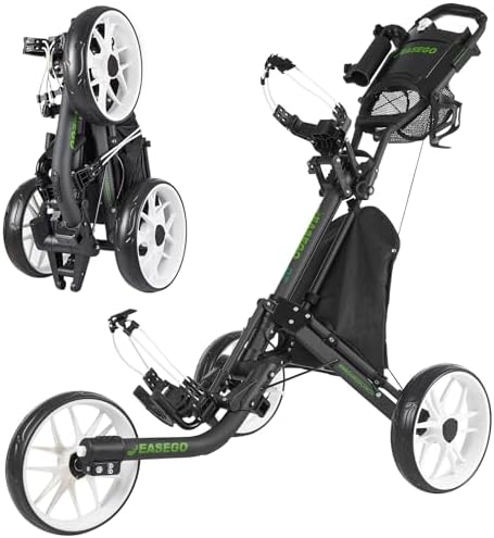 Golf Push Cart 3 Wheel : Golf Bag Cart Foldable with Phone Holder/Cup/Umbrella Holder Compact Golf Pull Carts Quick Fold Golf Caddy Push Carts with Large Wheelbase for Different Terrain
