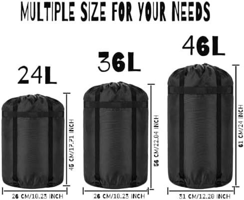 Compression Stuff Sack, 24L/36L/46L Sleeping Bags Storage Stuff Sack Organizer Waterproof Camping Hiking Backpacking Bag for Travel - Great Sleeping Bags Clothes Camping