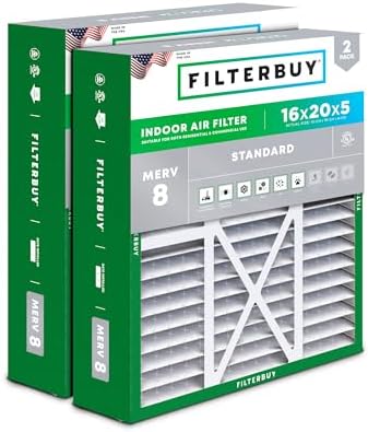 Filterbuy 16x20x5 Air Filter MERV 8 Dust Defense (2-Pack), Pleated HVAC AC Furnace Air Filters for Honeywell FC100A1003, Lennox X0592, and More (Actual Size: 15.75 x 19.75 x 4.38 Inches)