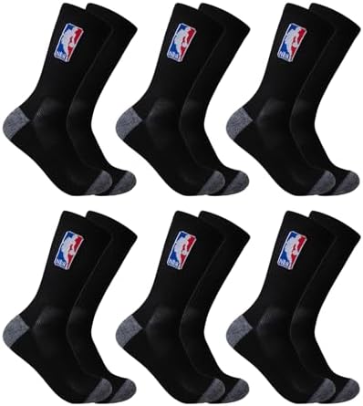 Ultra Game Men's NBA Official Athletic Cushioned Secure Fit Crew Socks-6 Pack