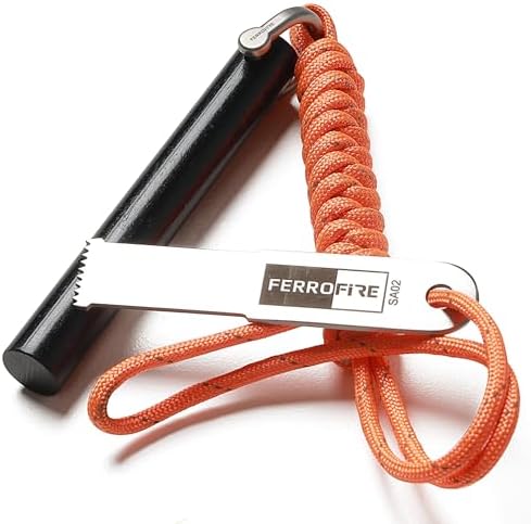 Classic Heavy-Duty Super-Duty Ferro Rod Fire Starter with Premium Ferrocerium Rod Superb Carbon Alloy Steel Striker 550 Paracord Lanyard Handle for Camping Emergency Survival Hiking BBQ EDC