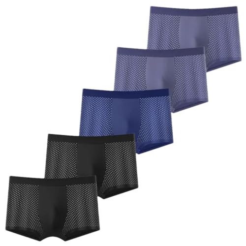 Men's Solid Color Casual Hollow Breathable Comfortable Boxer Briefs 5-Piece Set Set 4 L