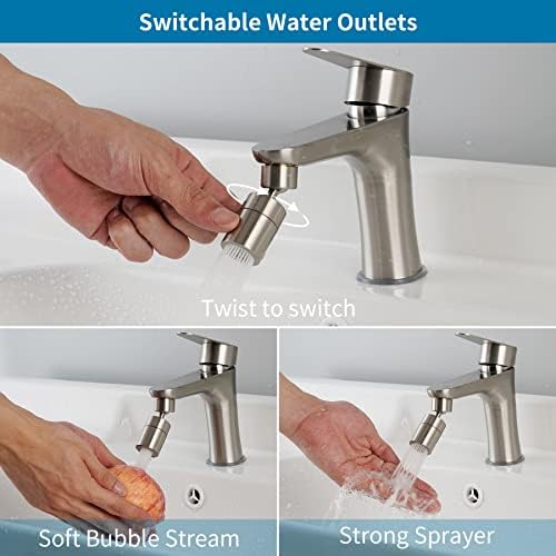 Hibbent NSF/ANSI/CAN 61 Certified Faucet Aerator, Kitchen Sink Faucet Aerator, 2 Water Flow CUPC Certification 360-degree Swivel Faucet Extender, 55/64 Inch Female Thread, Water Saving-Brushed Nickel