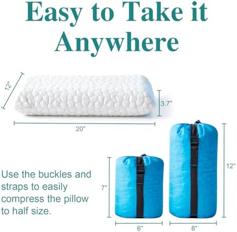 Small Cooling Gel Memory Foam Camping Pillow Travel - Contoured Support -Compressible Pillow Ideal for Backpacking, Camping, Travel, Car, Airplane,Office Nap
