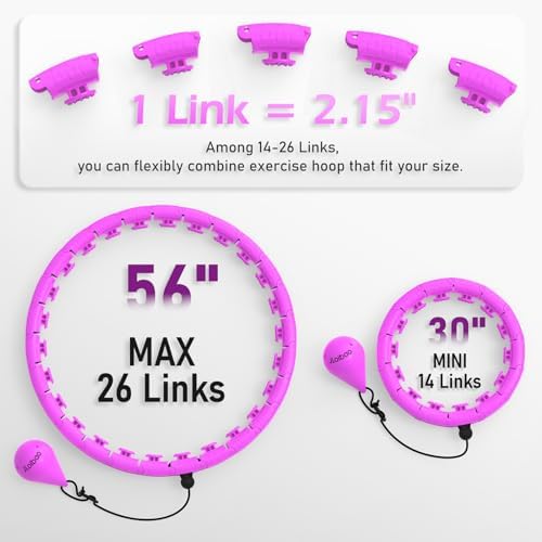 Weighted Hula Circle with 26 Links(56 Inch) for Adults Weight Loss, Infinity Fitness Hoop Plus Size, for Women Smart Exercise Equipment