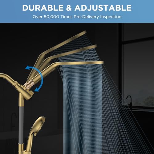 Dual Handheld Shower Head Combo, 2-in-1 Rain Shower Heads System 8 Inch Rainfall Shower Head and 10 Modes High Pressure Hand Held Showerhead with Built-in Power Wash