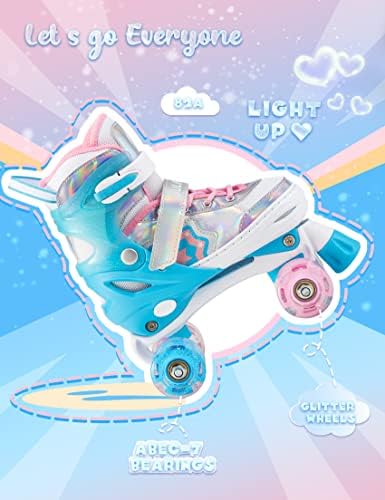 SULIFEEL Rainbow Unicorn 4 Size Adjustable Light up Roller Skates for Girls Boys for Kids