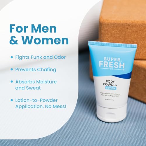Super Fresh Body Powder Lotion, Talc Free, Anti-Chafing, Deodorizing - No Mess Body Powder for Men and Women, 4 fl oz - 2 Pack